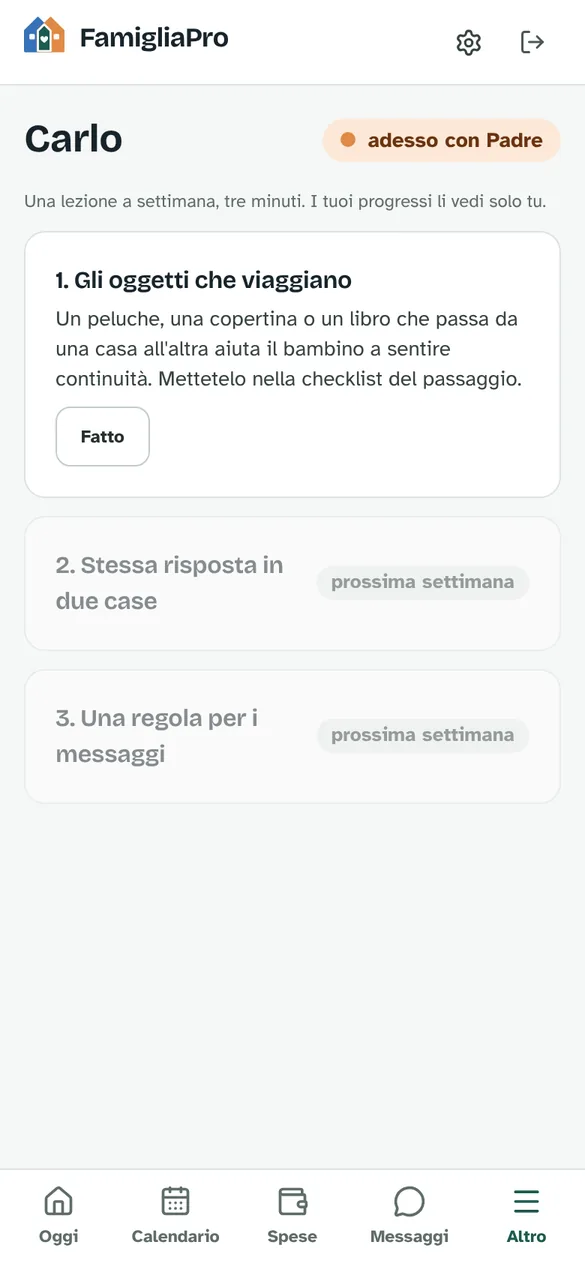 Percorso a piccoli passi: una lezione a settimana, la prima completata
